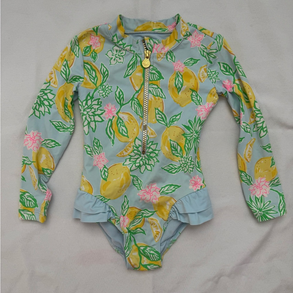 Lilly Pulitzer Kids Long Sleeve Lemon Print Swimsuit